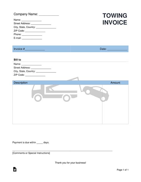 Towing Invoice Template Pdf
